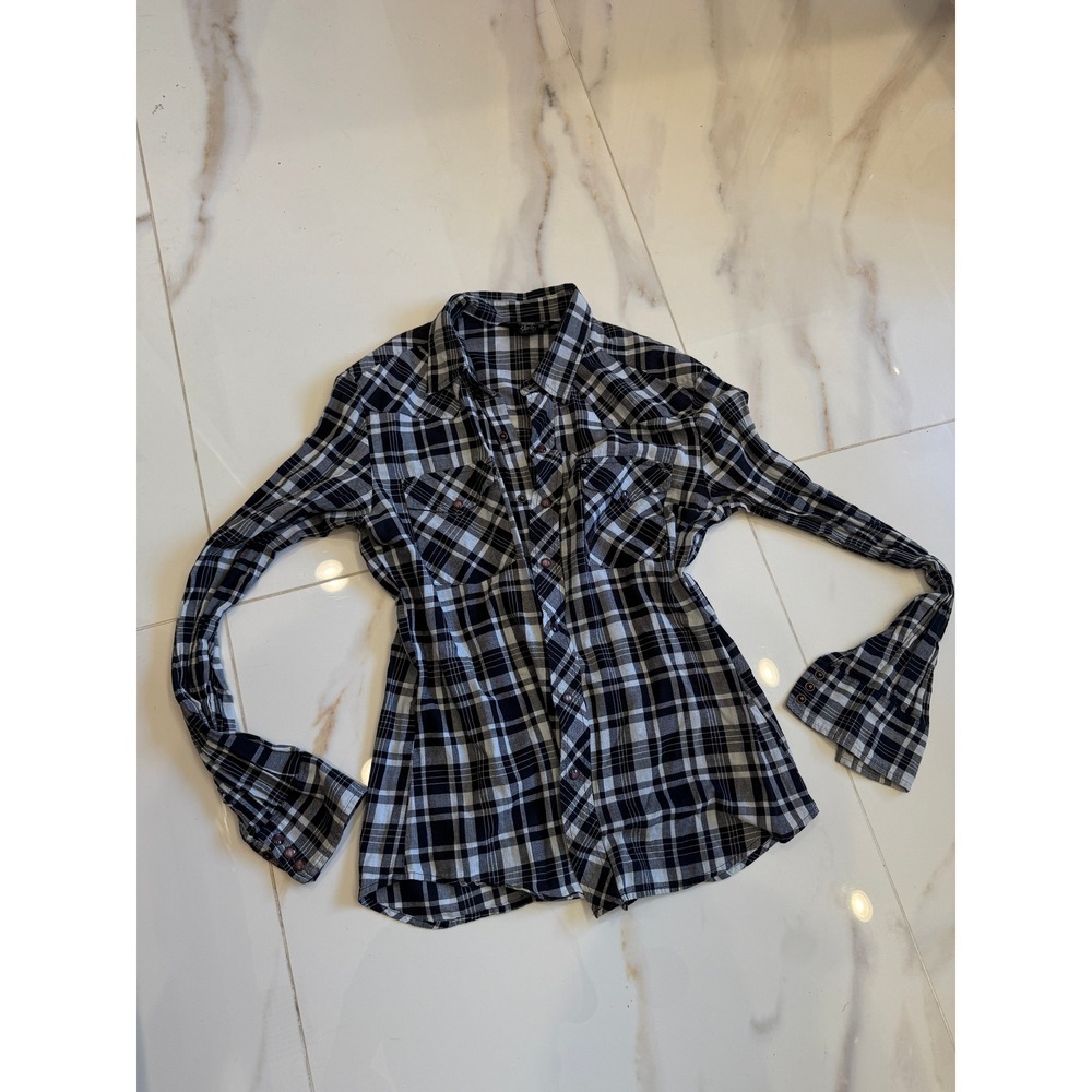 Silk Valley Western‎ Black White Long Sleeve Button Down Shirt Womens Medium